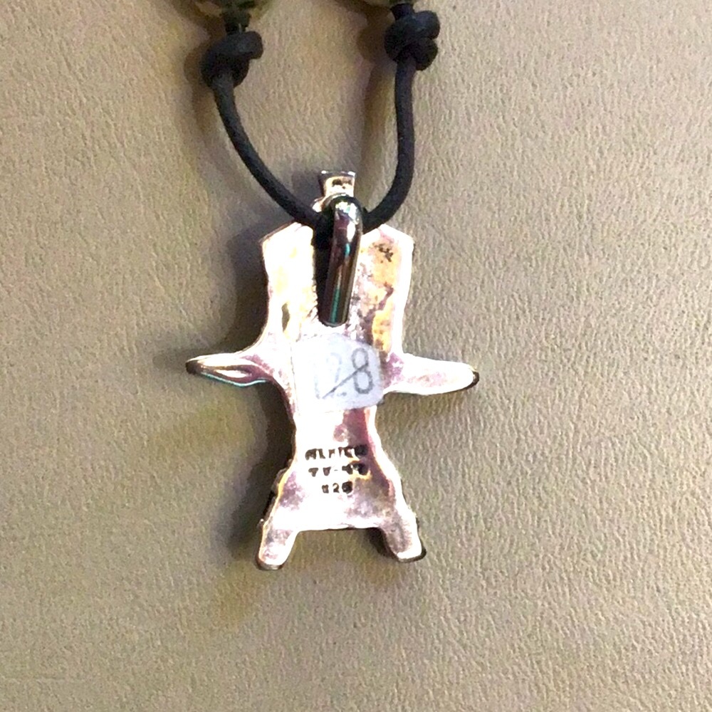 Mexican Silver and Onyx Bead Necklace with Silver Figurine - Picture 4 of 4